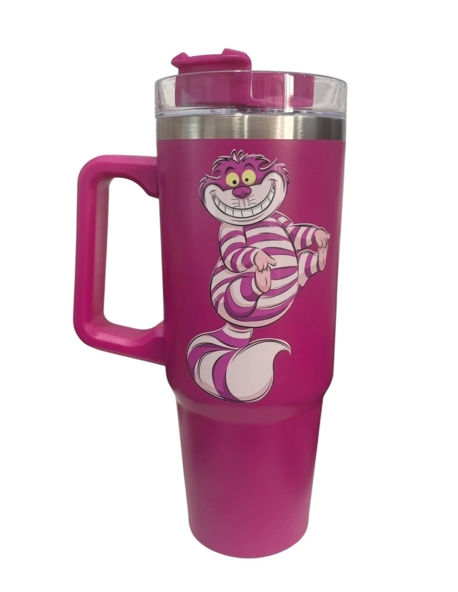 Termo de acero inoxidable color magenta, Gato Risón 30 Oz