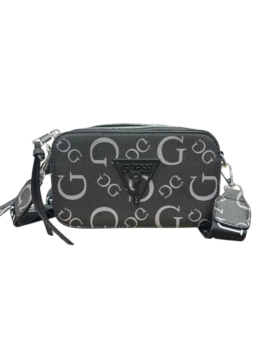 Bolsa chica Crossbody GUESS negro con letras grises