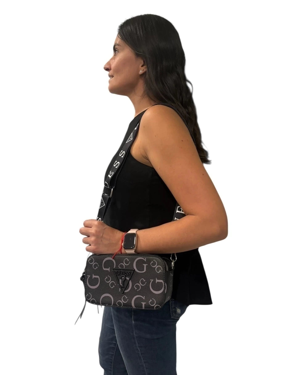 Bolsa chica Crossbody GUESS negro con letras grises