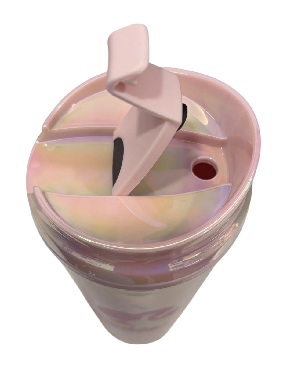 Termo de Acrílico con gliter color rosa tornasol multicolor Barbie