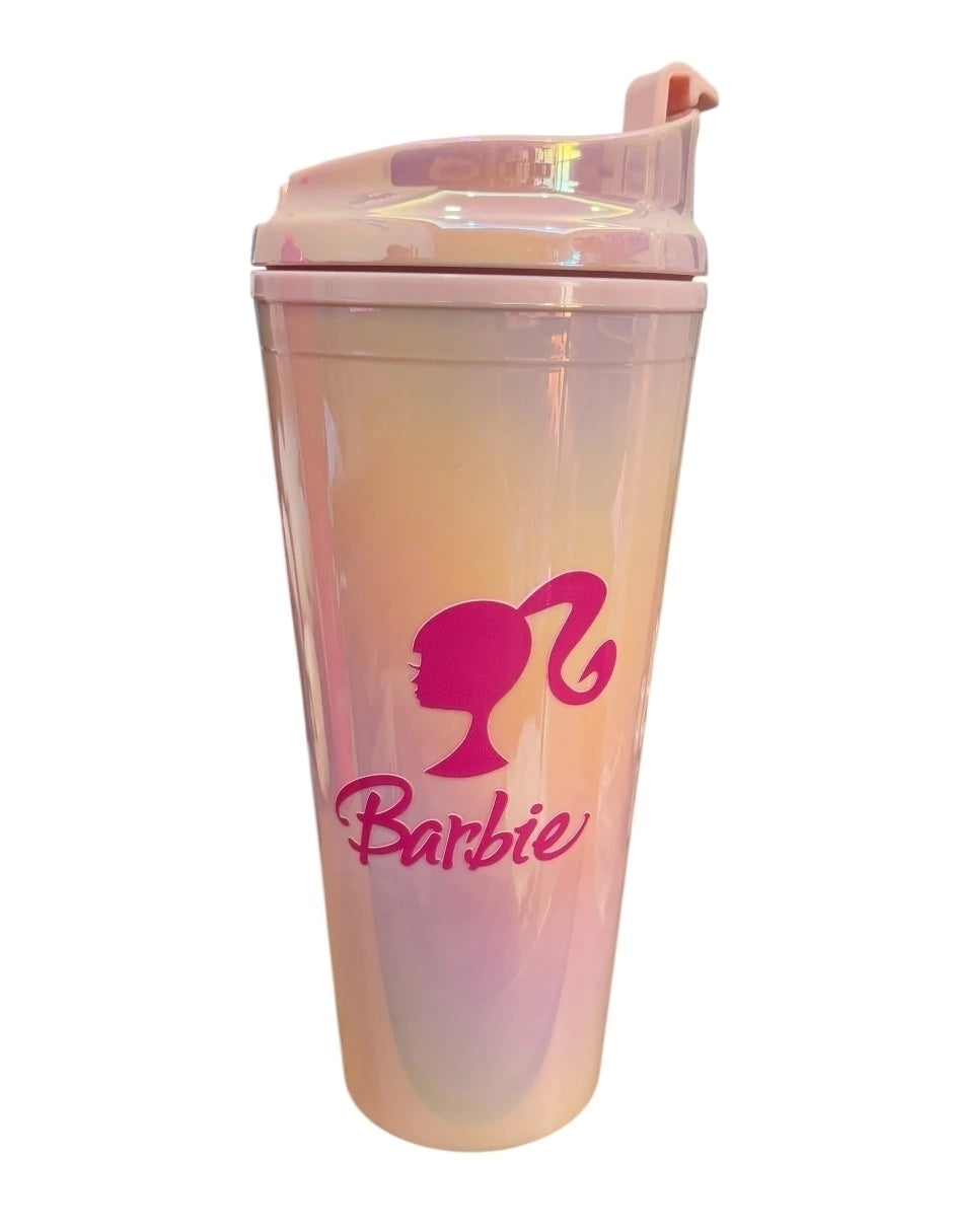 Termo de Acrílico con gliter color rosa tornasol multicolor Barbie