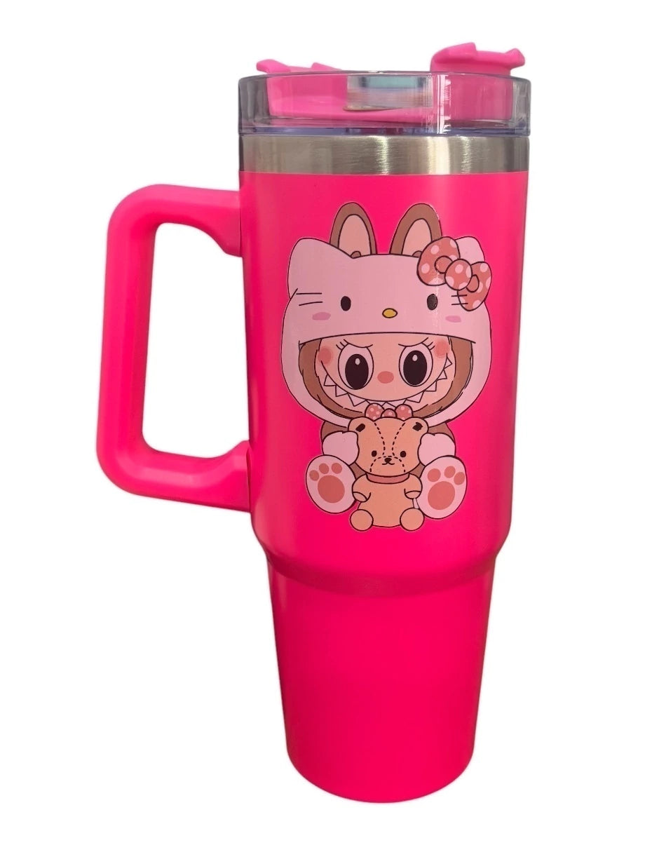 Termo de acero inoxidable Fartmex color Fucsia Labubu