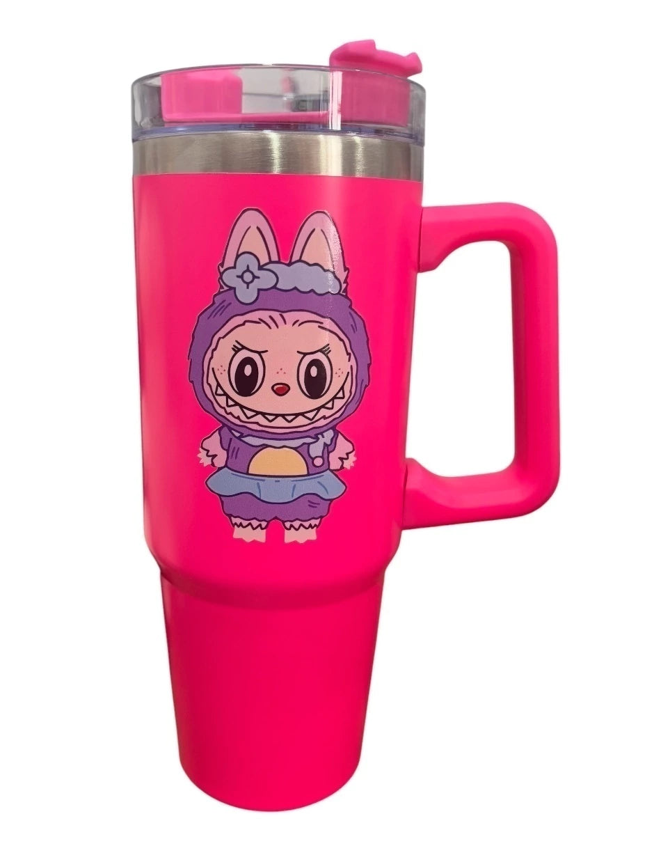 Termo de acero inoxidable Fartmex color Fucsia Labubu