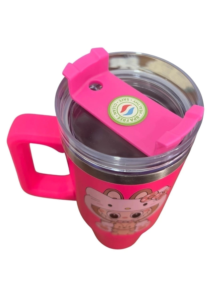 Termo de acero inoxidable Fartmex color Fucsia Labubu