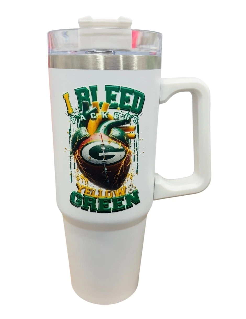Termo de acero inoxidable Fartmex color blanco, NFL Green Bay Packers