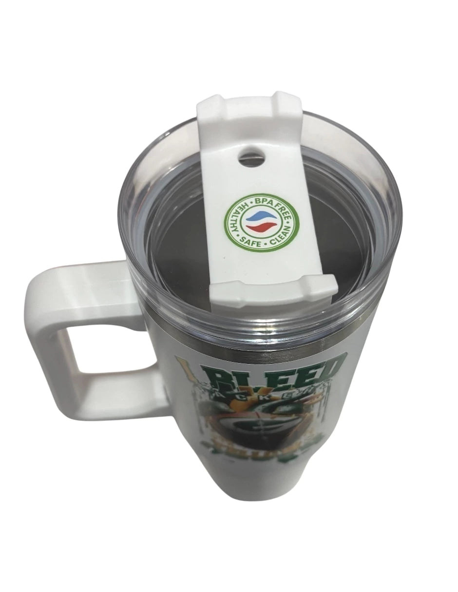 Termo de acero inoxidable Fartmex color blanco, NFL Green Bay Packers