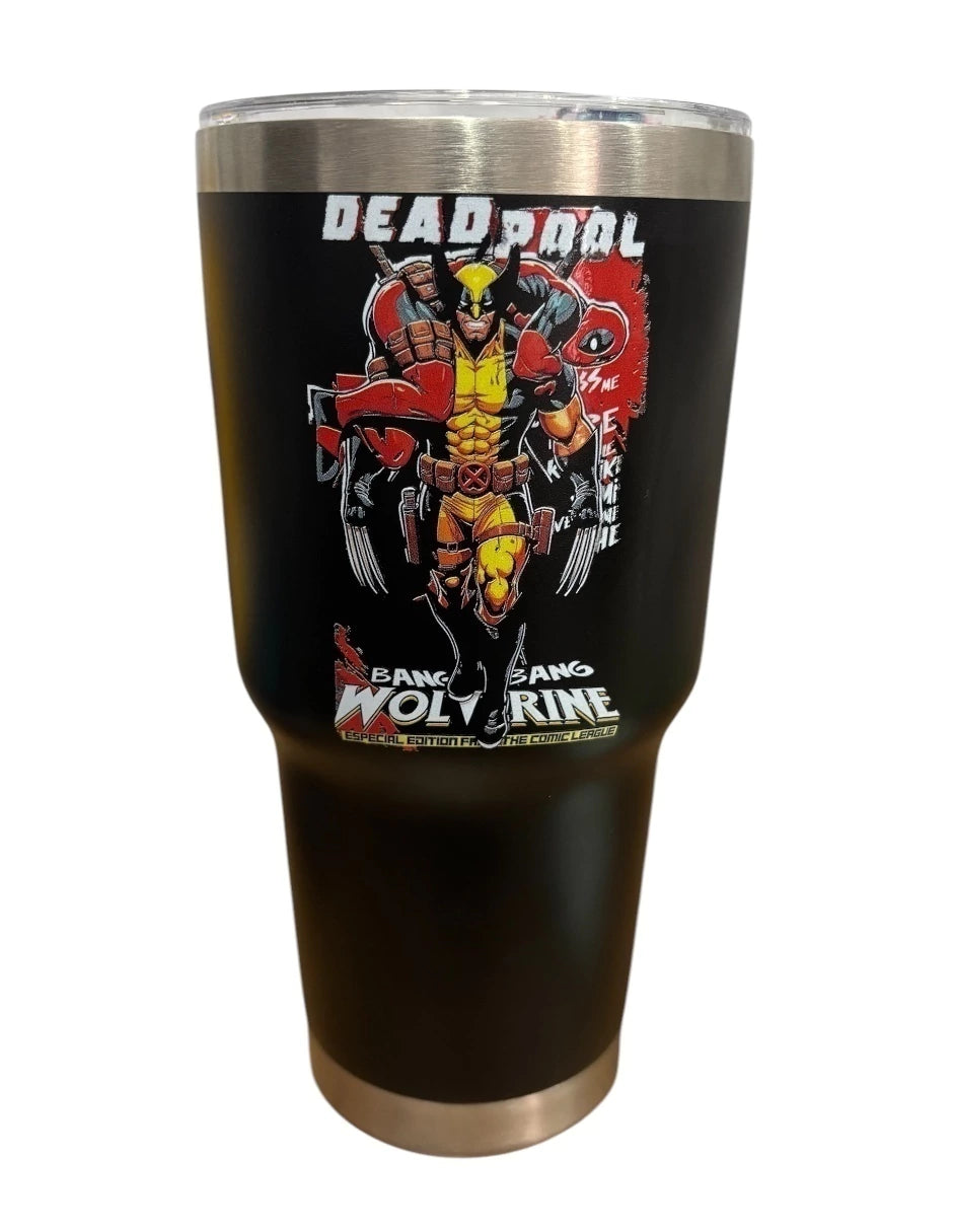 Termo de acero inoxidable Macarena Brand color negro, Deadpool & Wolwerine