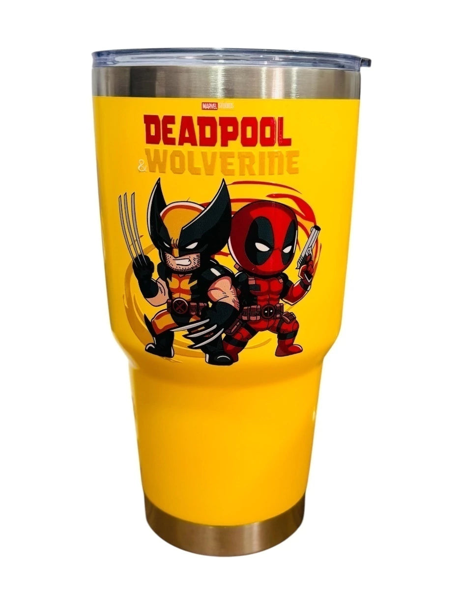 Termo de acero inoxidable Macarena Brand color amarillo, Deadpool & Wolwerine
