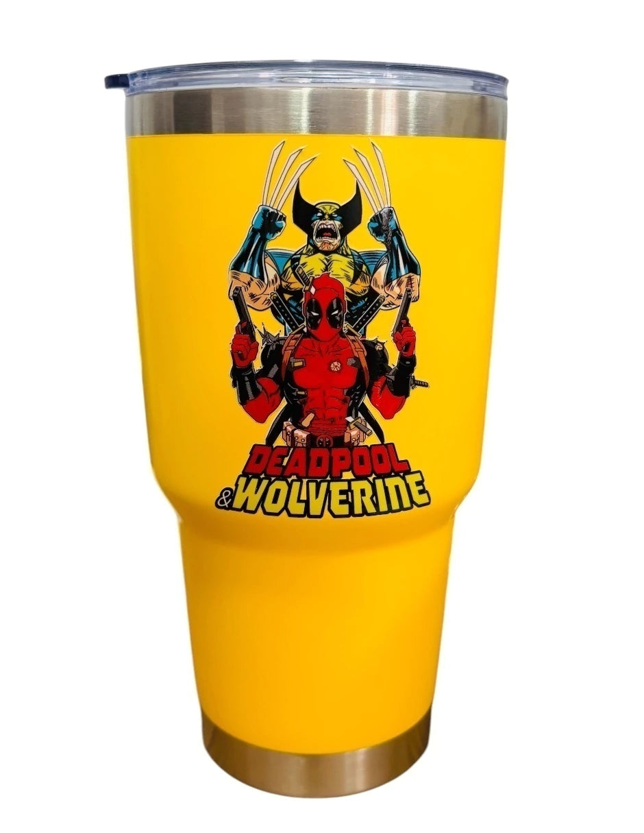 Termo de acero inoxidable Macarena Brand color amarillo, Deadpool & Wolwerine