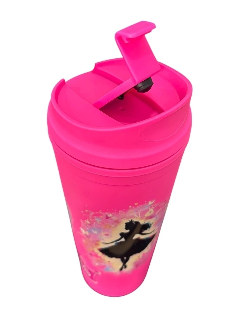 Termo de plástico color fucsia, princesas de disney