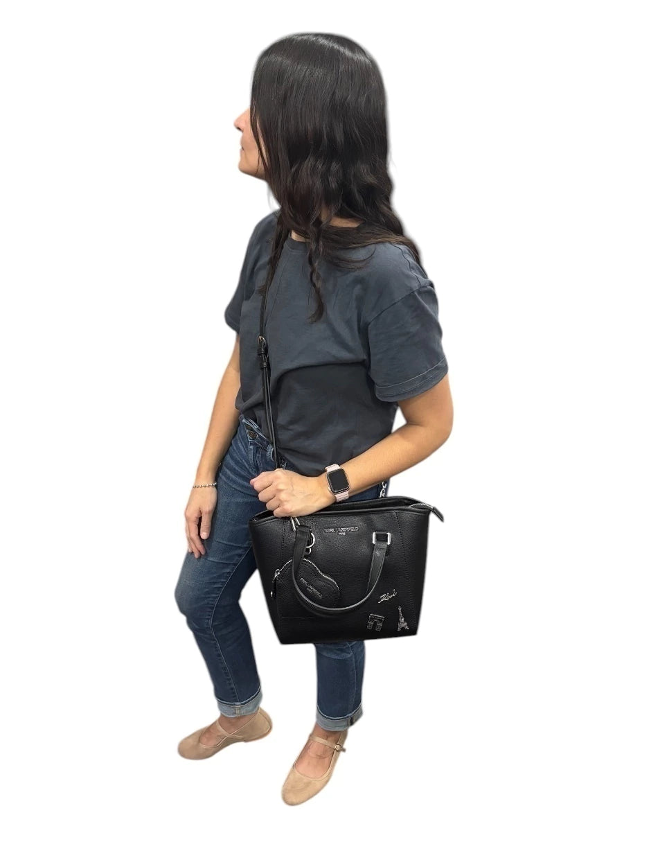 Bolsa Tote Karl Lagerfeld color negro con asa desmontable y ajustable
