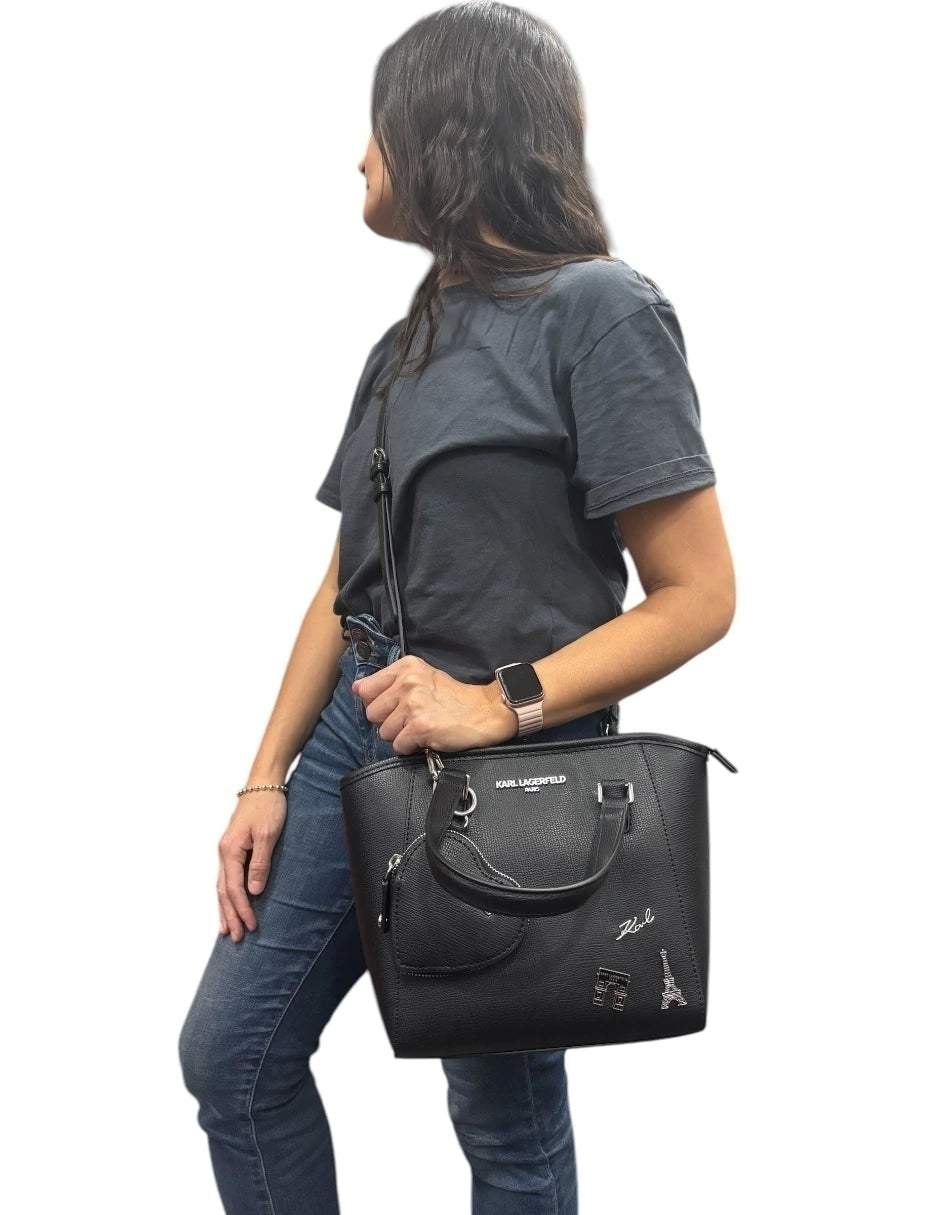 Bolsa Tote Karl Lagerfeld color negro con asa desmontable y ajustable