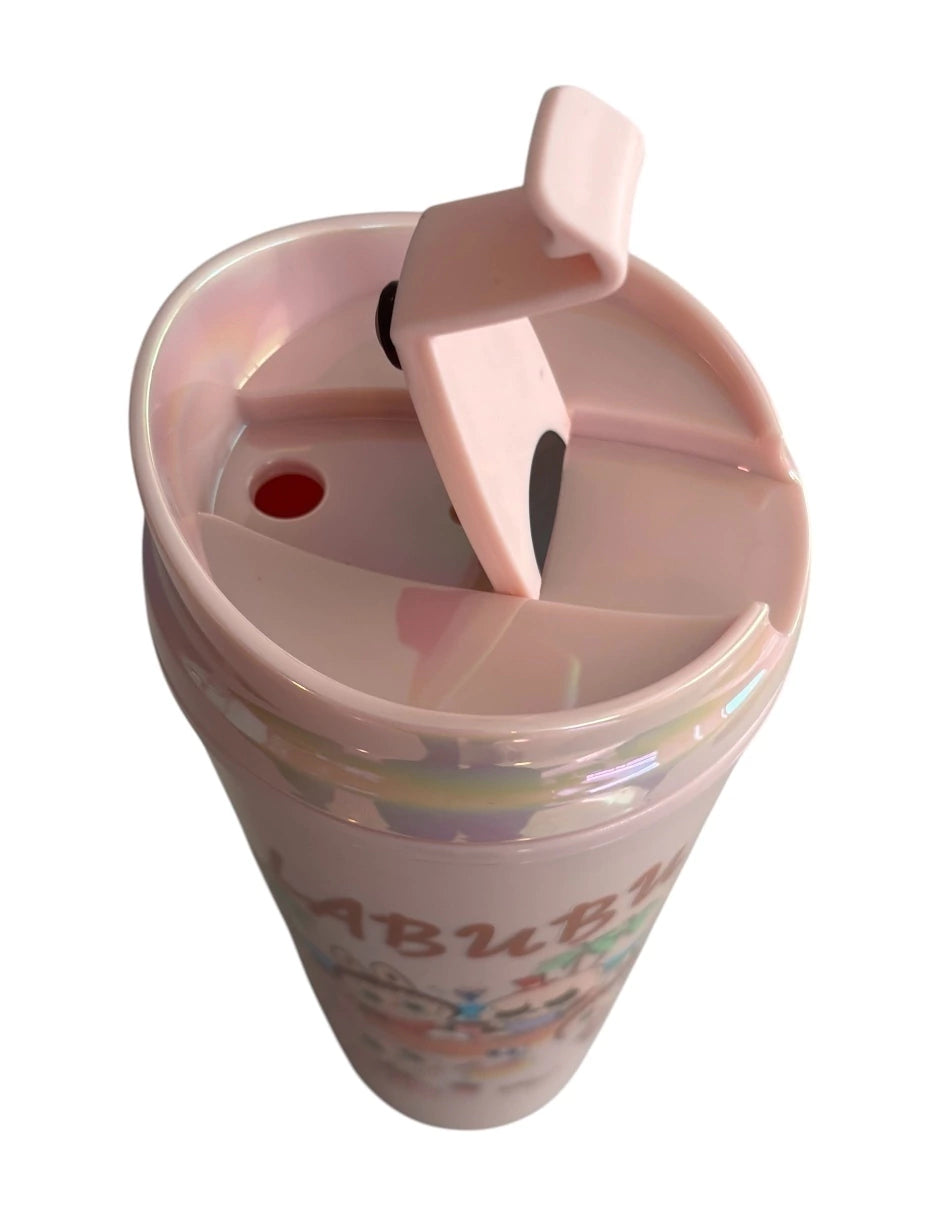 Termo de Acrílico con gliter color rosa, Labubu
