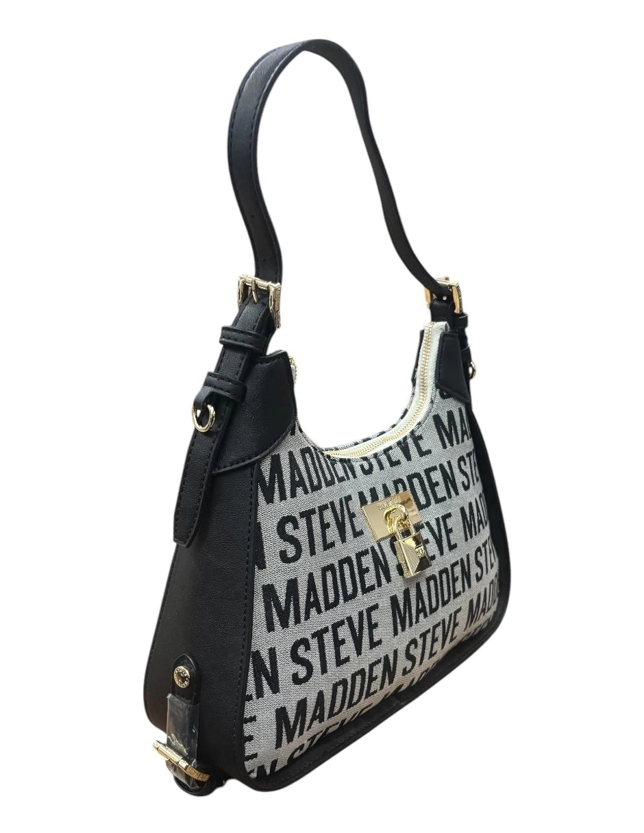 Bolsa Shoulder Steve Madden Jacquard color gris con letras negras