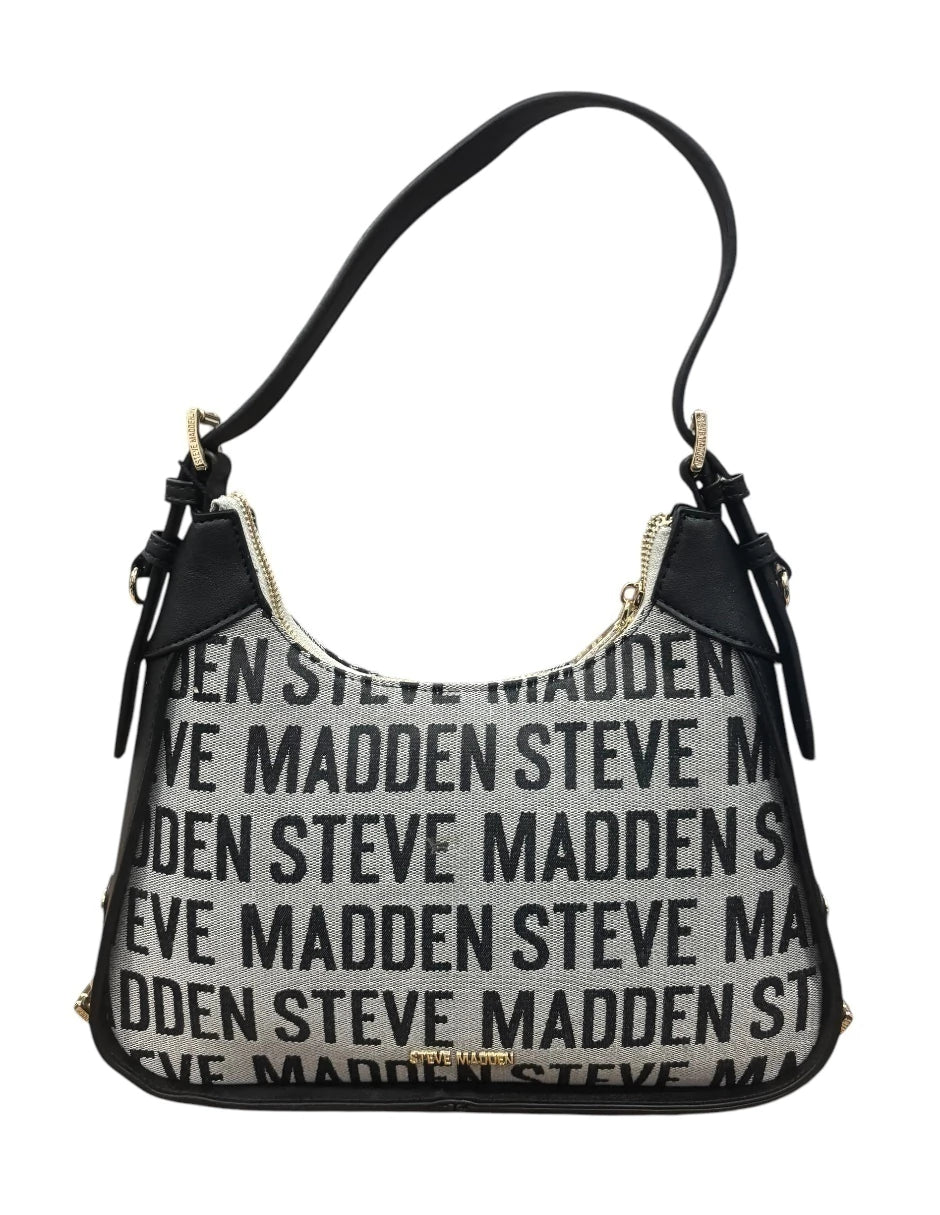 Bolsa Shoulder Steve Madden Jacquard color gris con letras negras