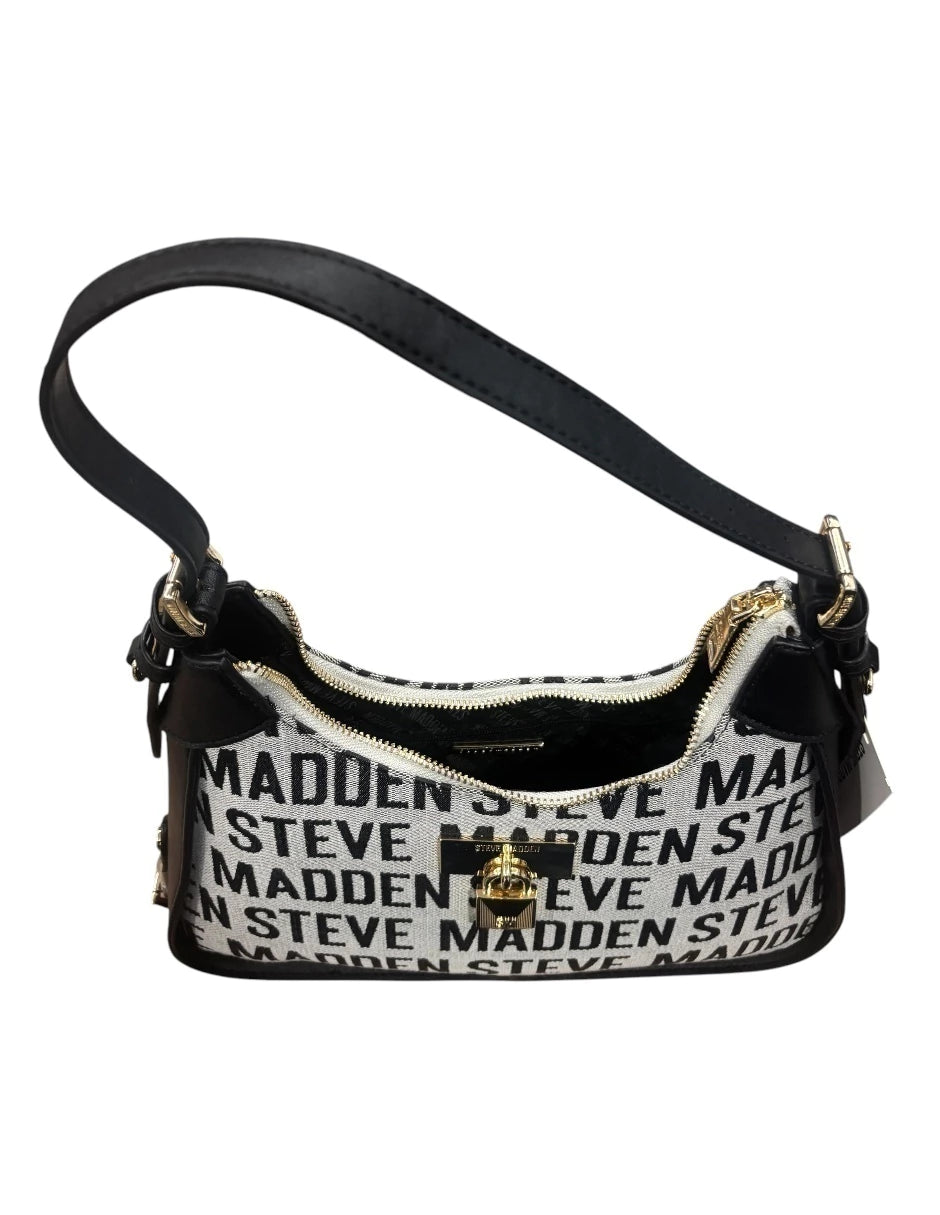 Bolsa Shoulder Steve Madden Jacquard color gris con letras negras