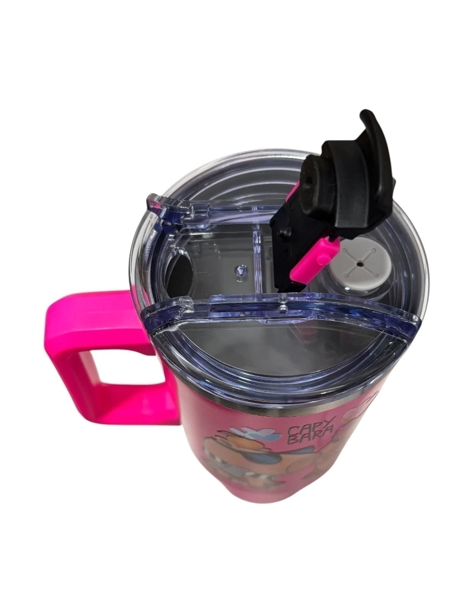 Termo de acero inoxidable Marca EICHH color fucsia Labubu
