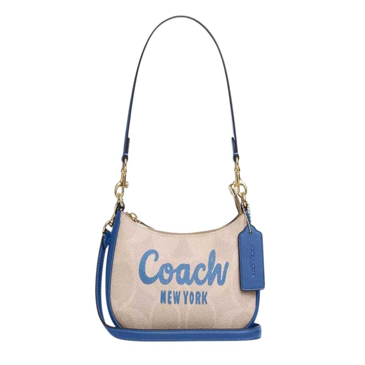 Bolsa Crossbody COACH Teri Color Beige Liso Con Logo Azul