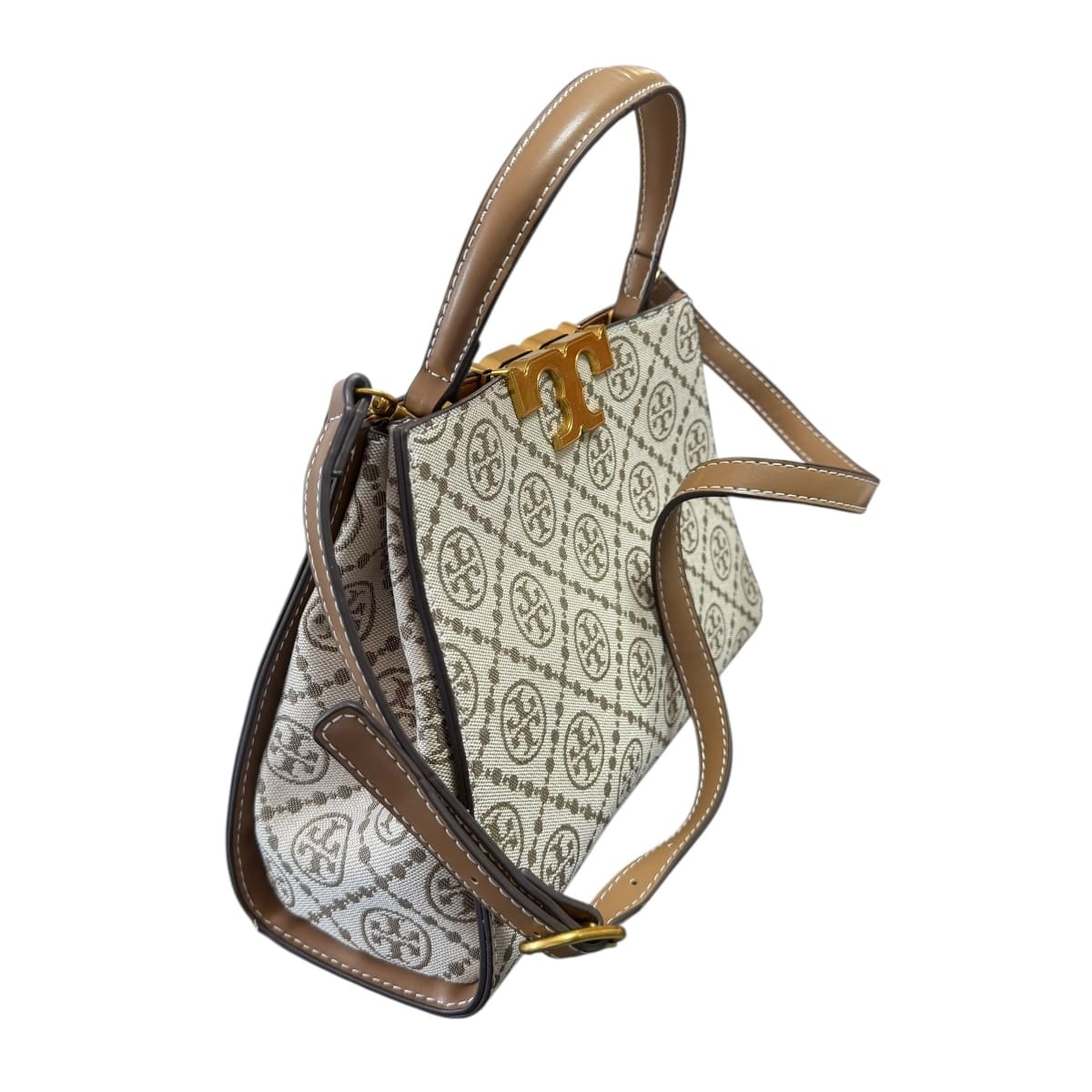 Bolsa Satchel Tory Burch Jacquard Eleanor Color Beige