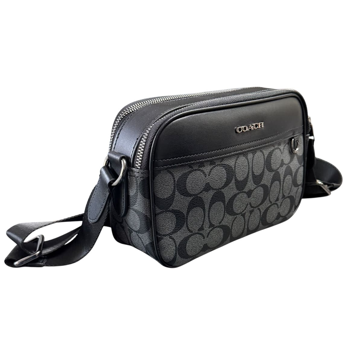 Neceser Coach Hombre Gris Oxford Con Logos Negros
