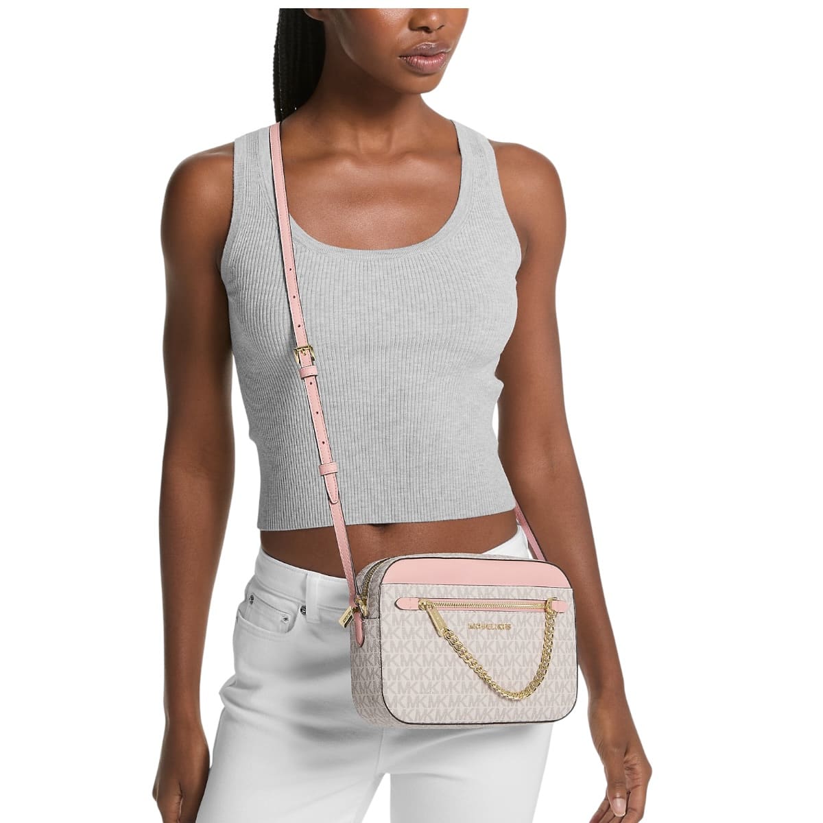 Bolsa Michael Kors Jet Set Crossbody Blanca Rosa