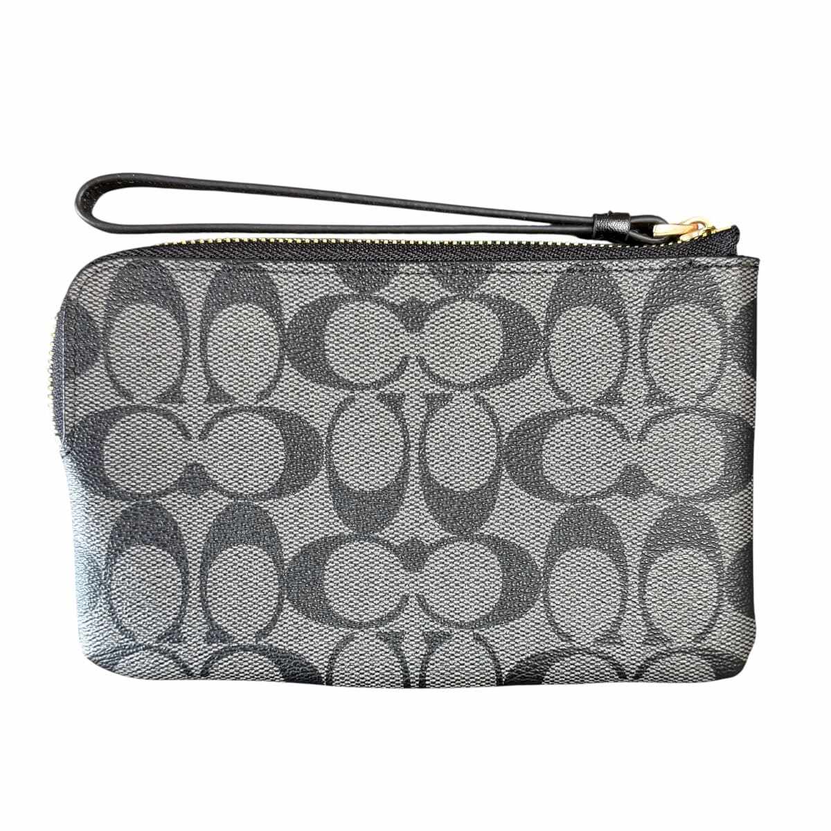 Monedero Coach Corner Zip Gris Con Detalles Negro