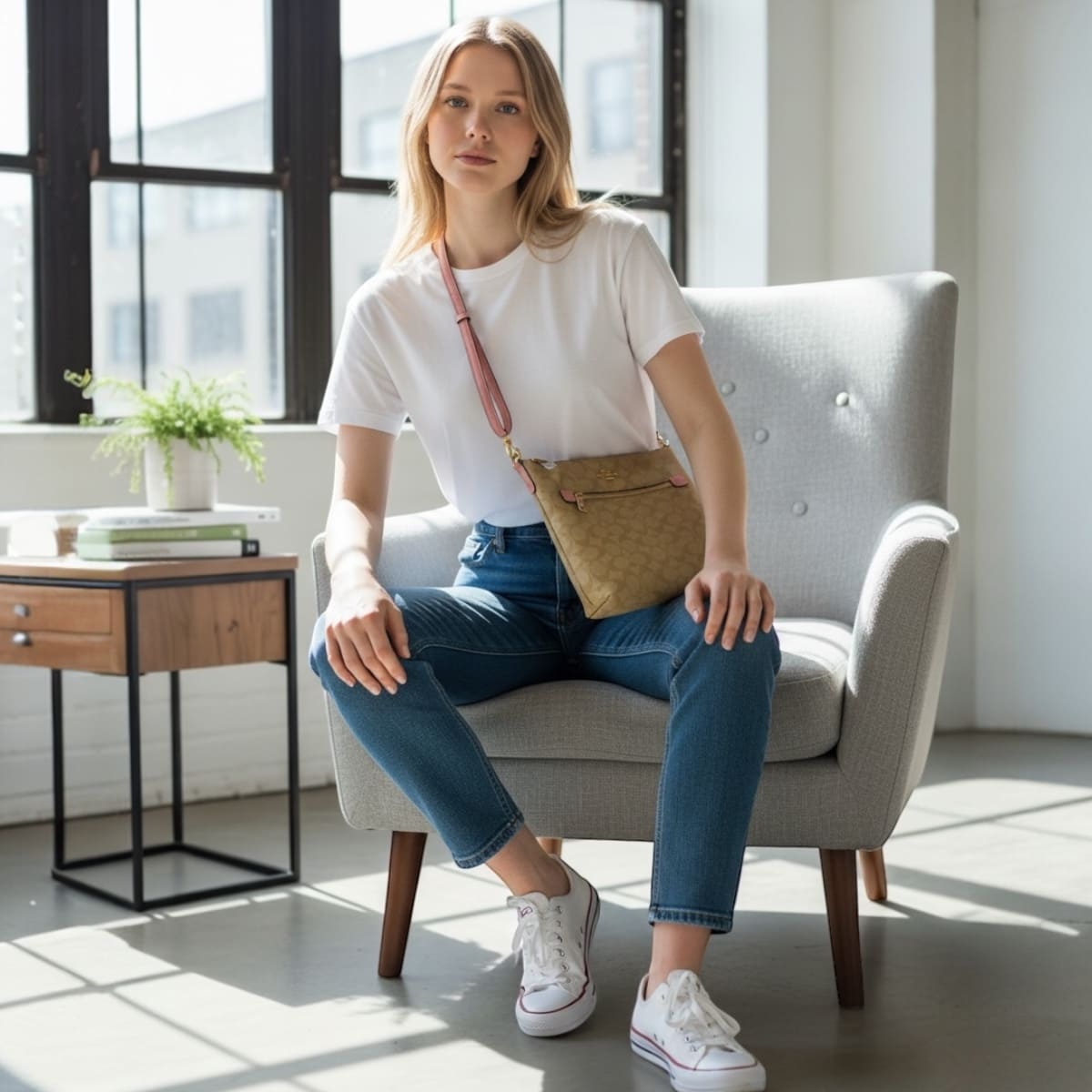 Bolsa Crossbody Coach Rowan Beige