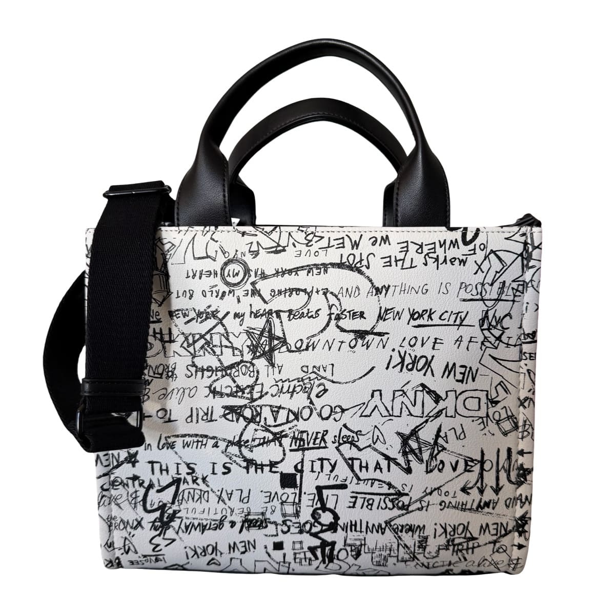 Bolsa Tote DKNY Grafiti Blanco Logo Negro