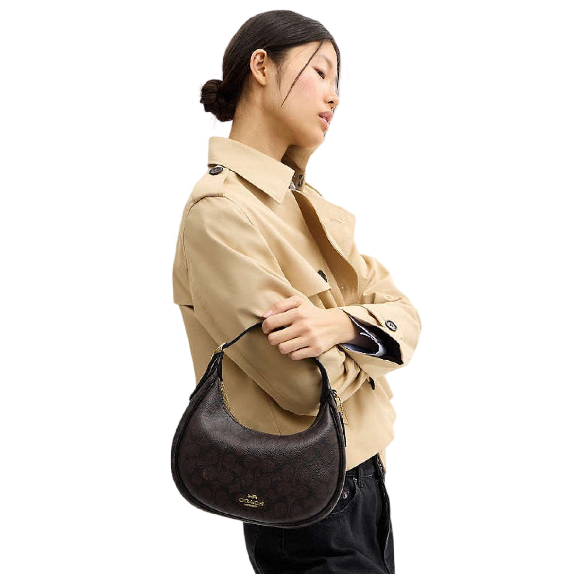 Bolsa Shoulder Coach Emily Café Monogram