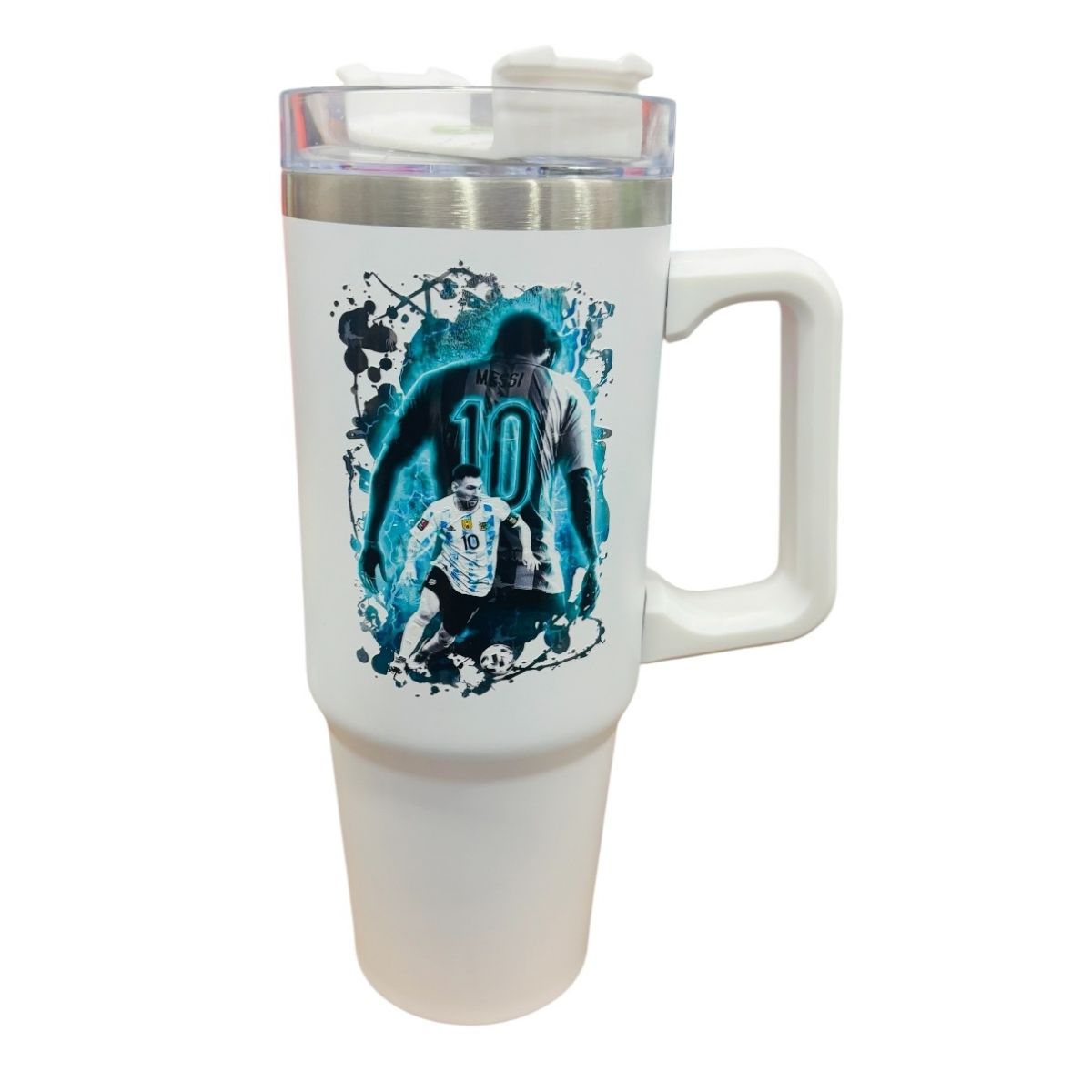 Termo De Acero Inoxidable Fartmex Color Blanco Leonel Messi 887 Mililitros