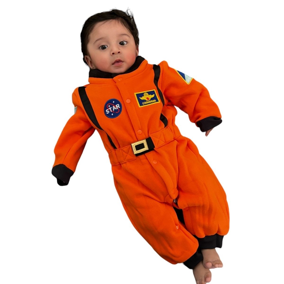 Mameluco Disfraz para bebe de astronauta color naranja, algodon 100%