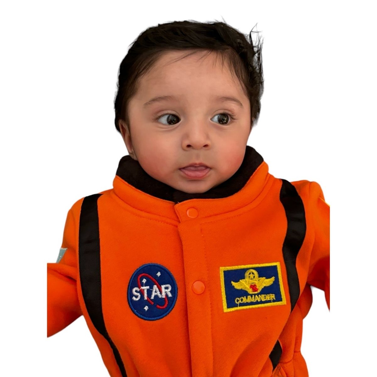 Mameluco Disfraz para bebe de astronauta color naranja, algodon 100%