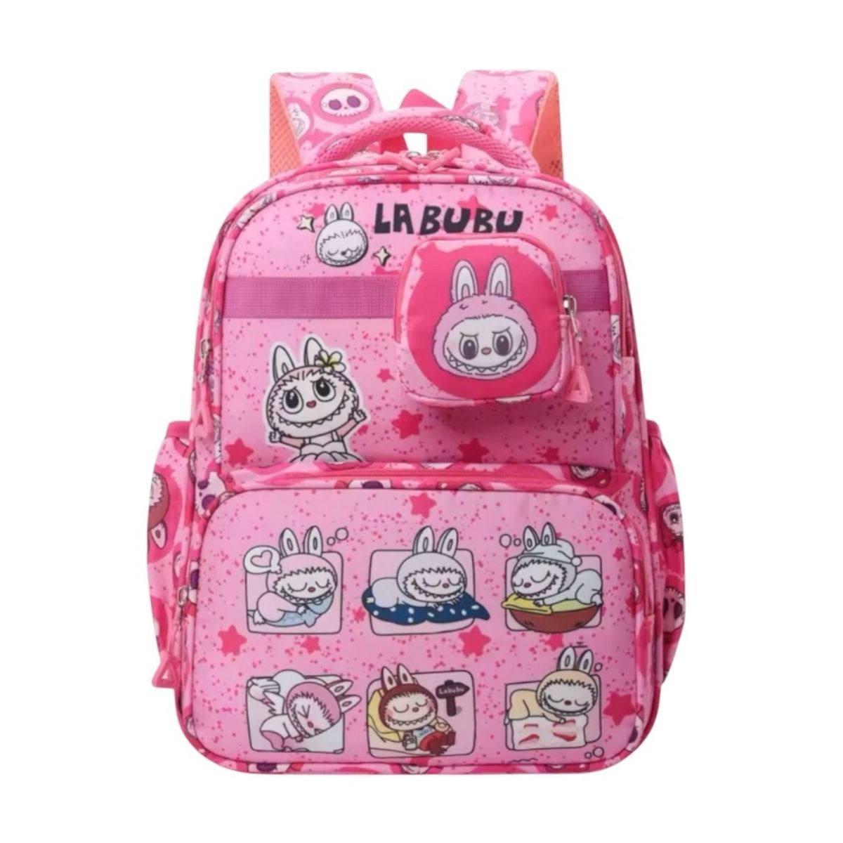 Mochila escolar color rosa de Labubu