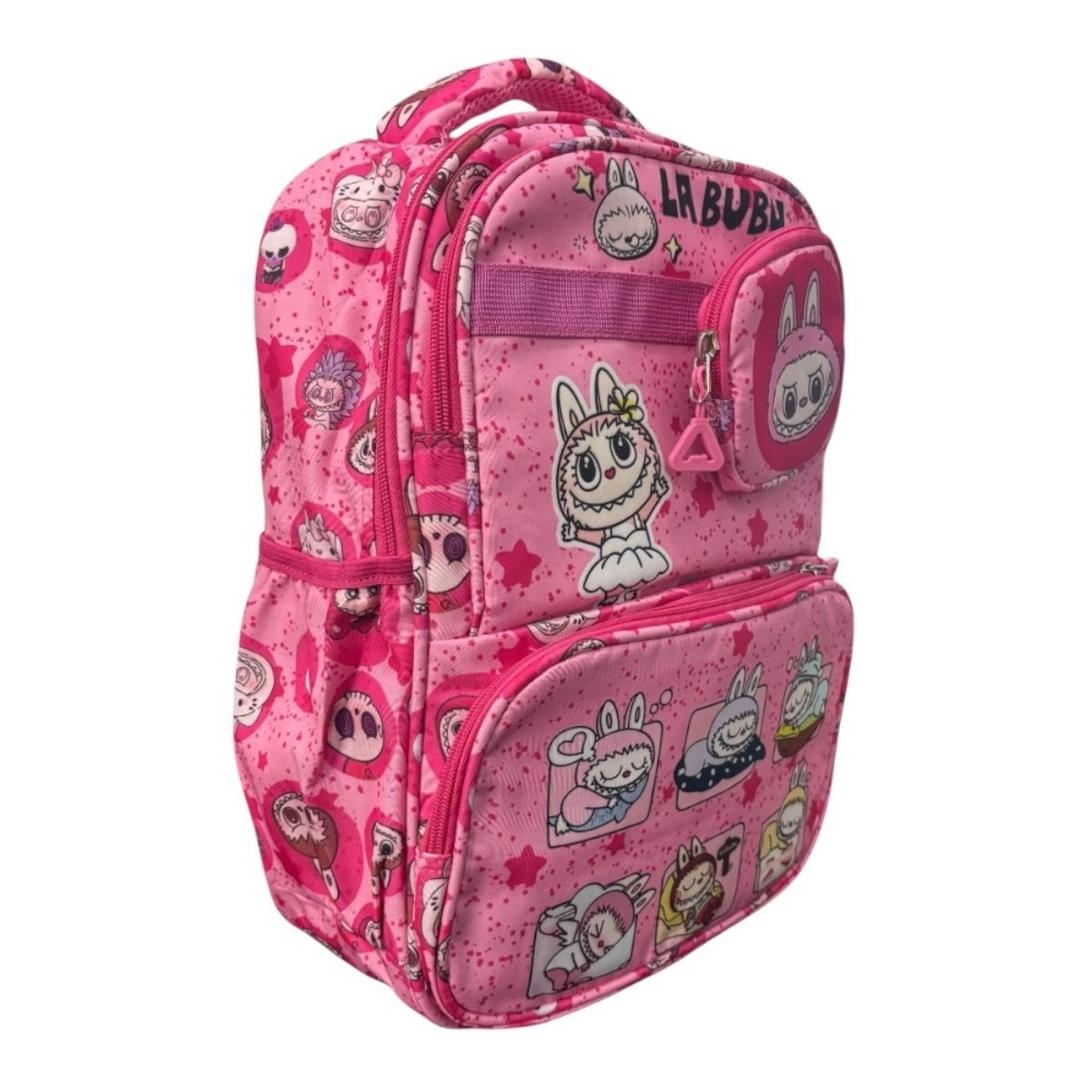 Mochila escolar color rosa de Labubu