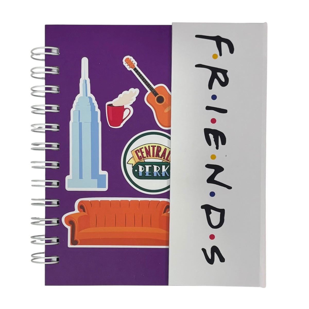 Libreta de tapa dura laminado liso con espiral metálico en la lateral con solapa protectora, Friends