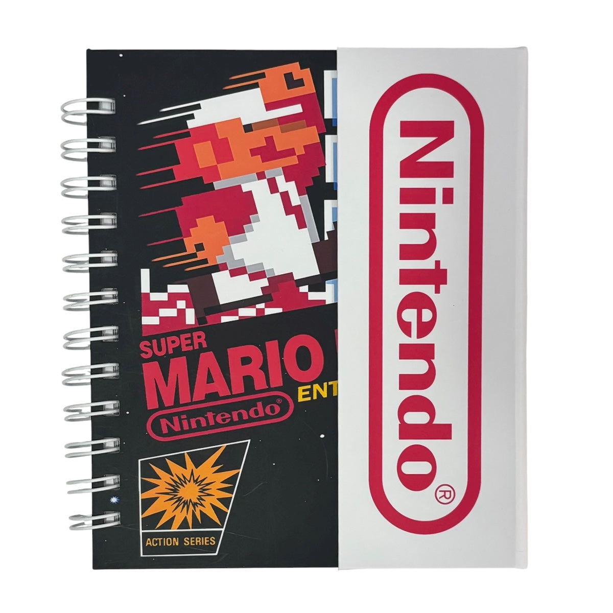 Libreta de tapa dura laminado liso con espiral metálico en la lateral con solapa protectora, Nintendo