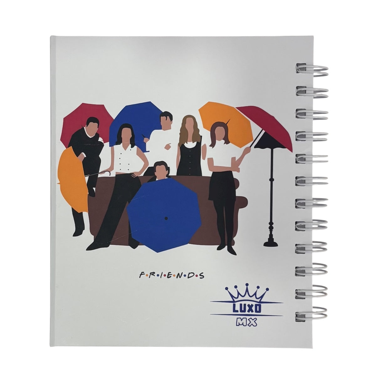Libreta de tapa dura laminado liso con espiral metálico en la lateral con solapa protectora, Friends