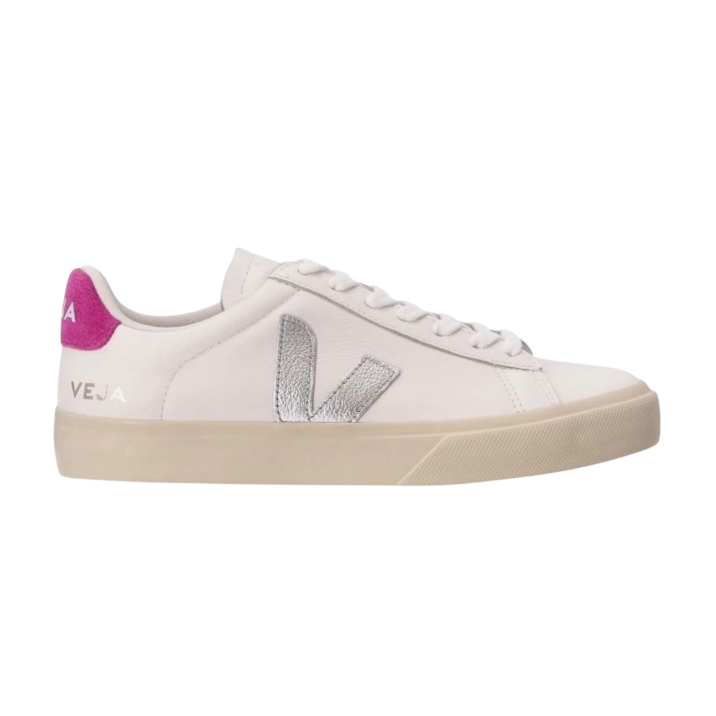 Tenis De Campo Veja Color Blanco Con Logo Plateado Y Detalles Fucsia