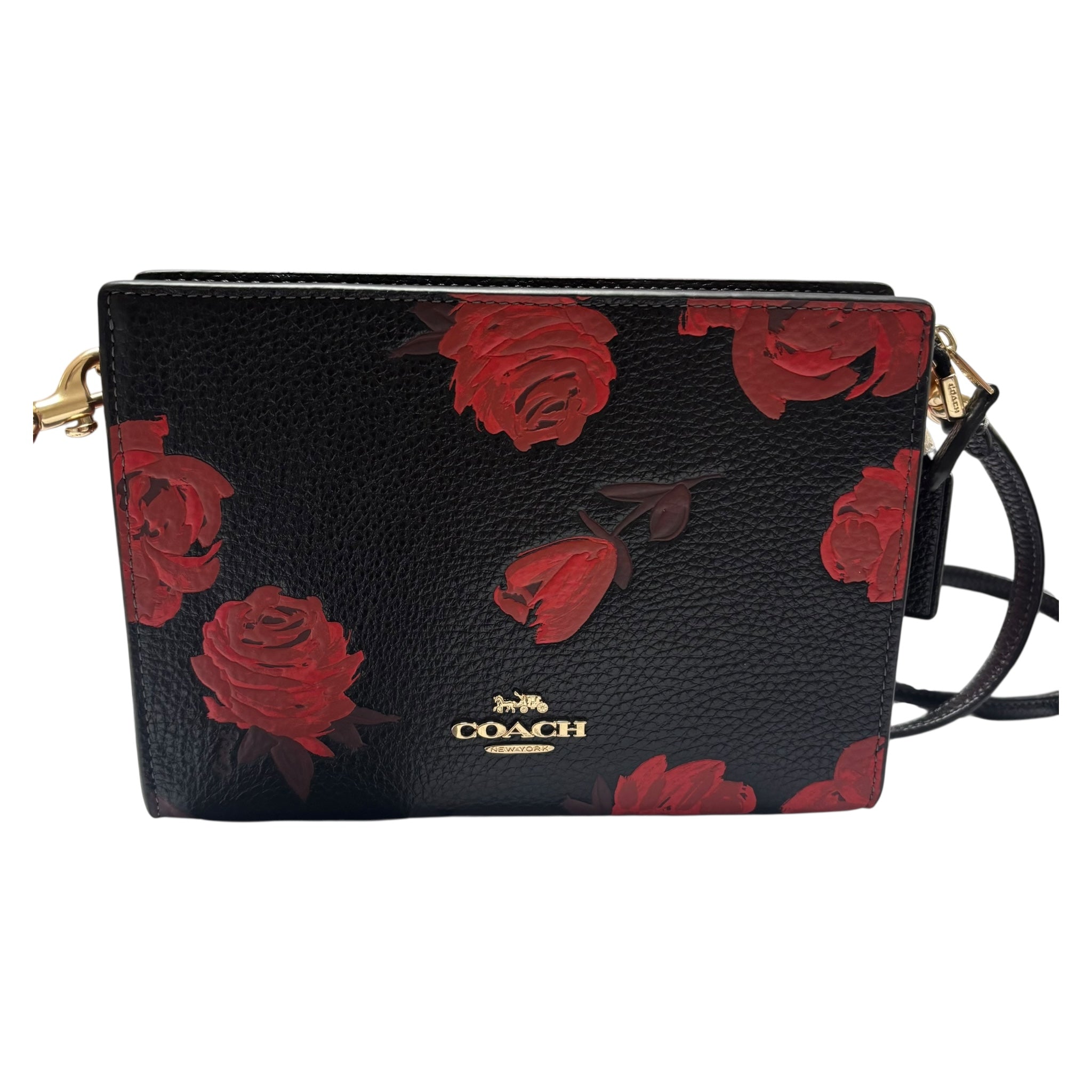 Bolsa Crossbody Coach Color Negro Con Rosas Rojas