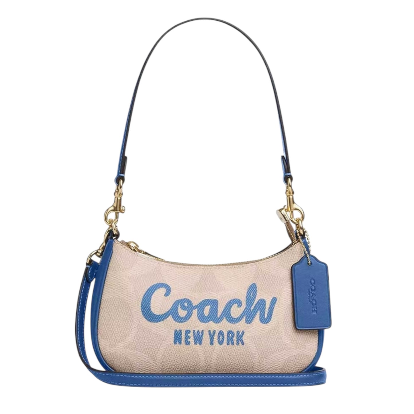 Bolsa Crossbody COACH Teri Color Beige Liso Con Logo Azul