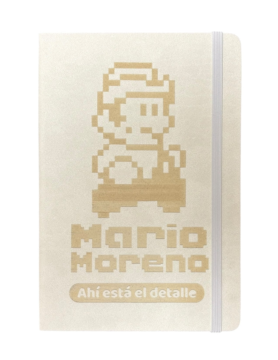 Libreta estilo francés color blanco, grabada en laser, Cantinflas