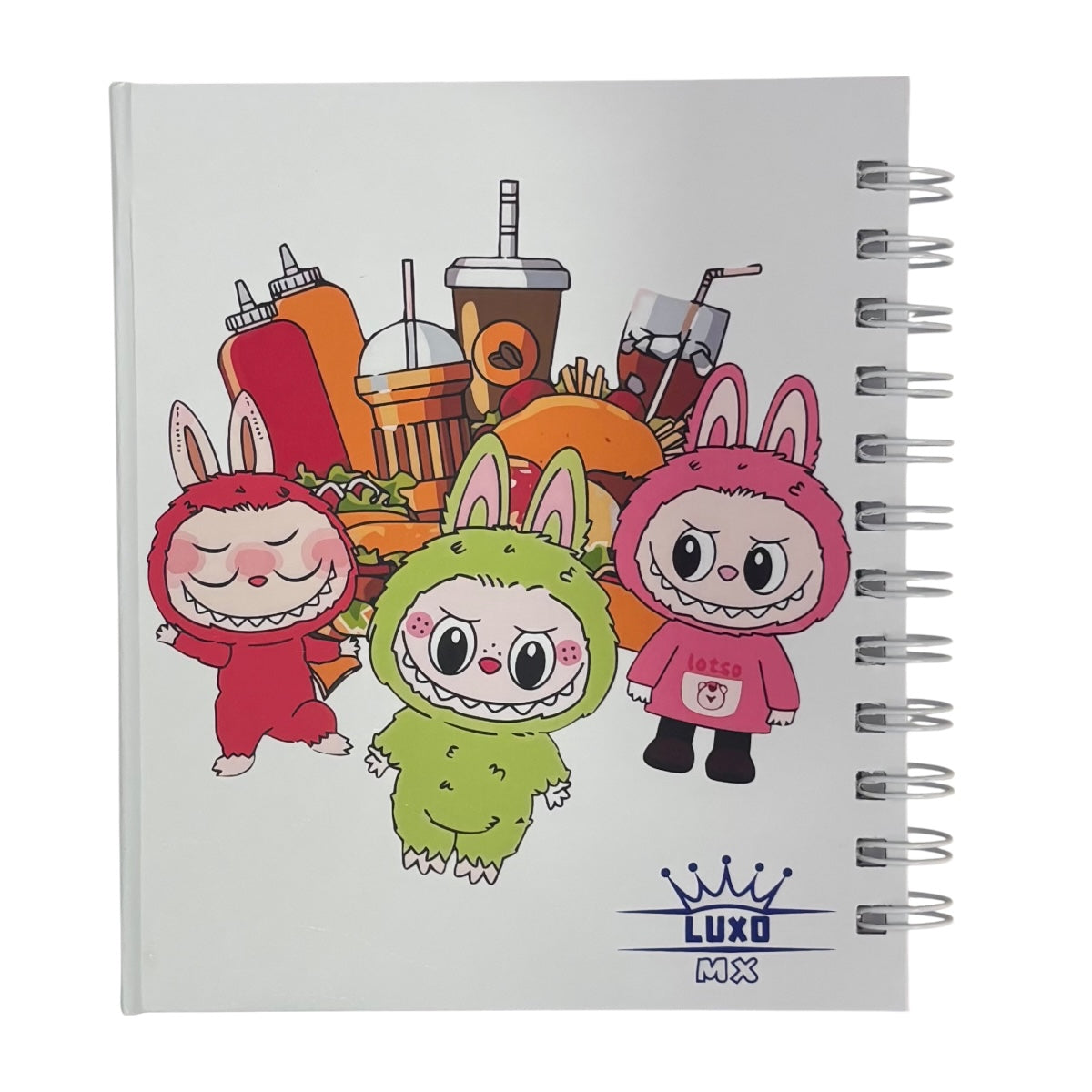 Libreta de tapa dura laminado liso con espiral metálico en la lateral con solapa protectora, Labubu