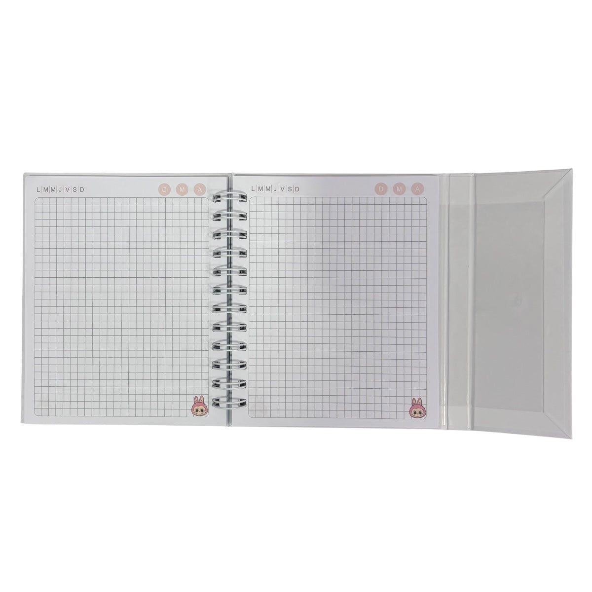 Libreta de tapa dura laminado liso con espiral metálico en la lateral con solapa protectora, Labubu