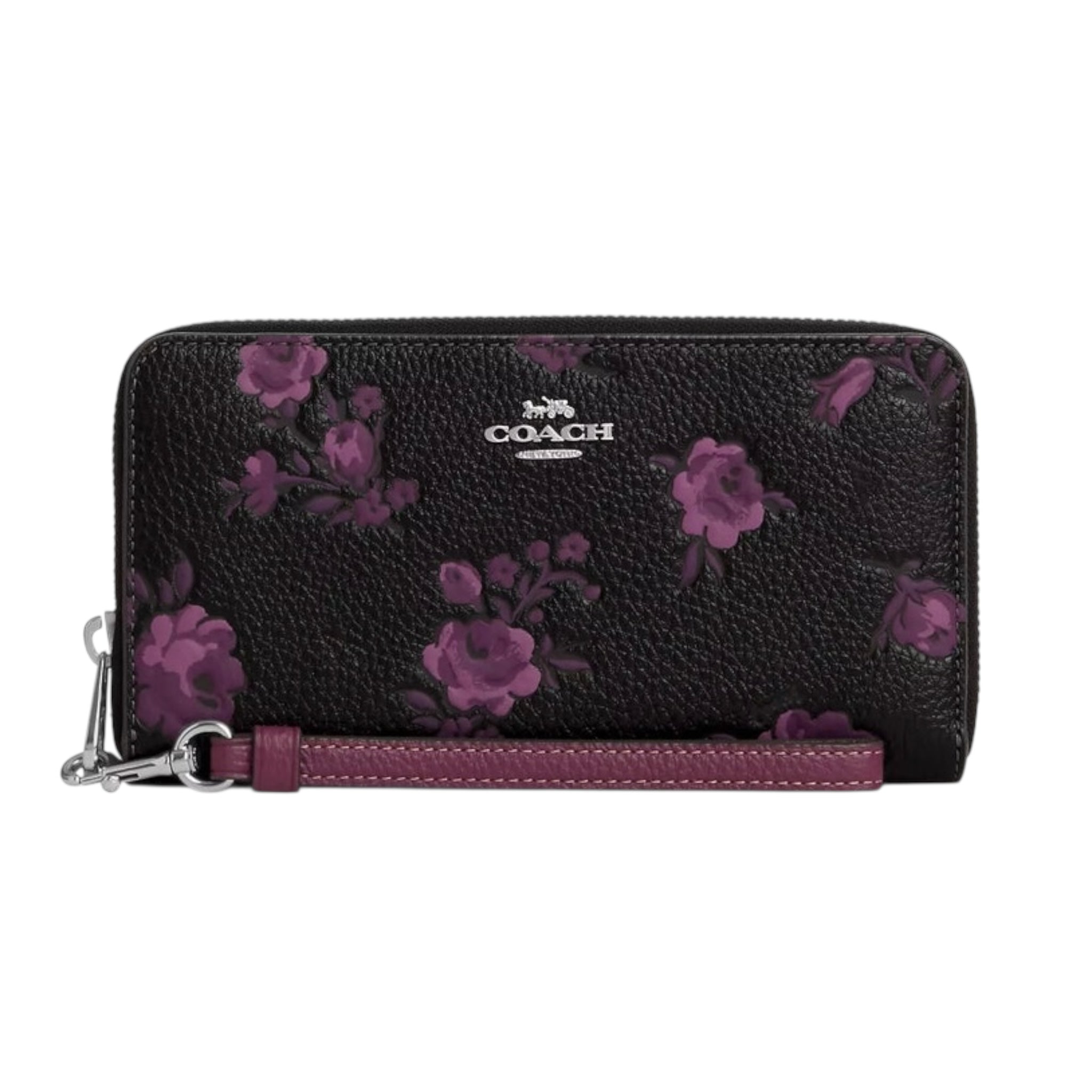 Cartera COACH Color Negro Con Flores Moradas