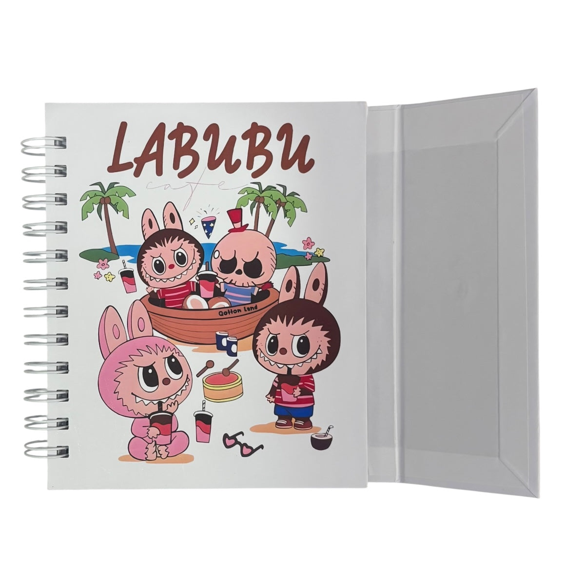 Libreta de tapa dura laminado liso con espiral metálico en la lateral con solapa protectora, Labubu