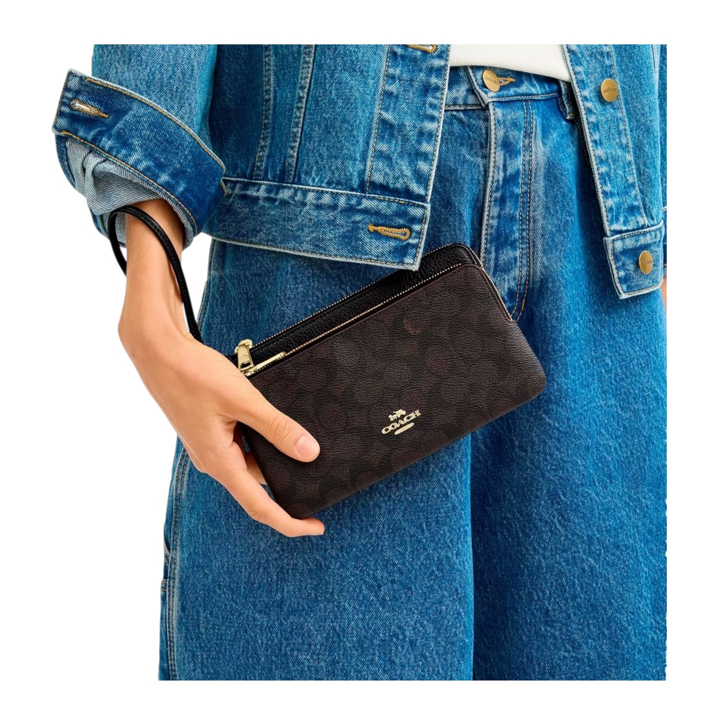 Cartera COACH Doble Zipwristlet Color Café