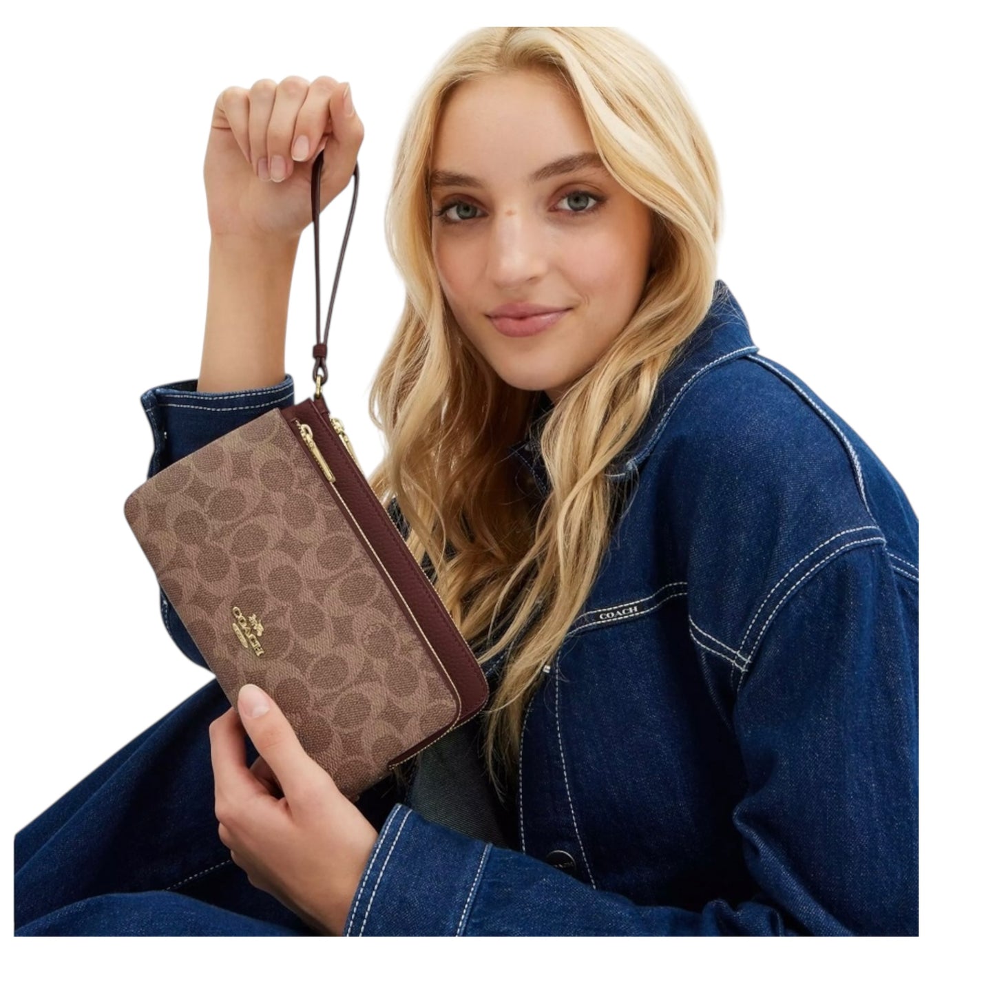 Cartera COACH Doble Zipwristlet Color Café Claro