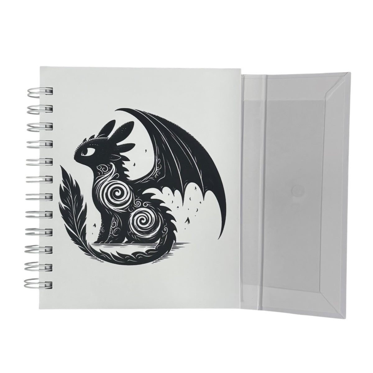 Libreta de tapa dura laminado liso con espiral metálico en la lateral con solapa protectora, Dragón Chimuelo