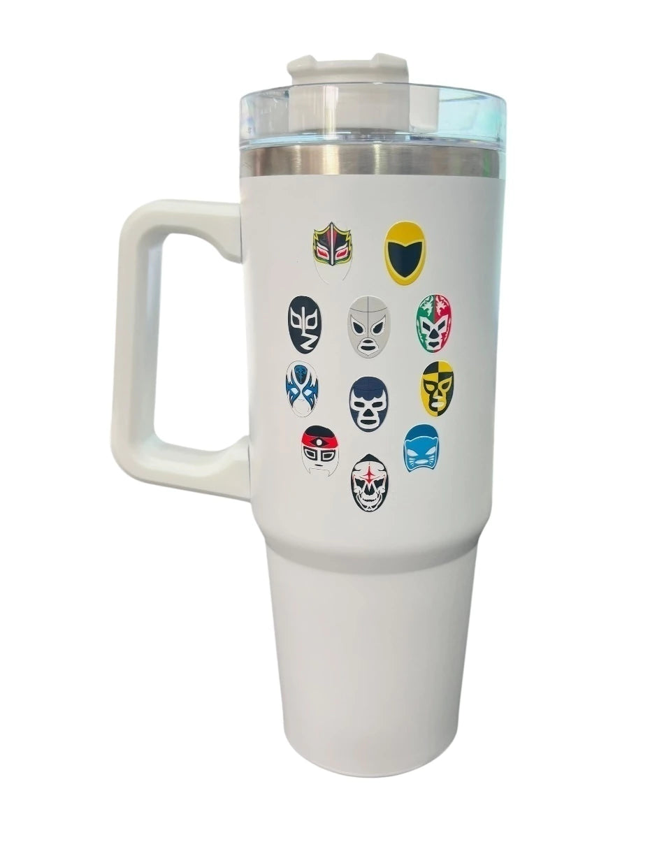 Termo de acero inoxidable color blanco Luchadores