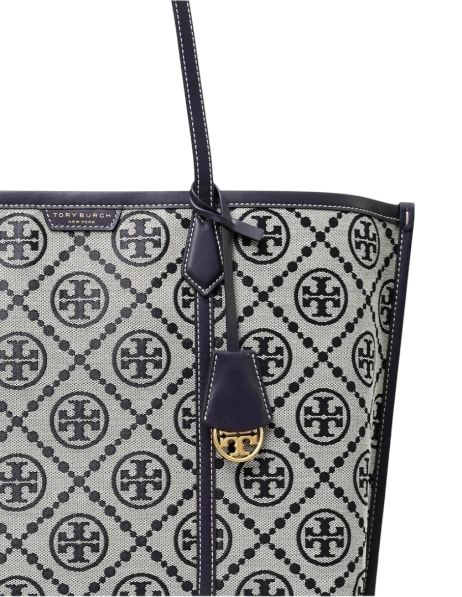 Bolsa Tote Tory Burch Mediana Perry Monogram color azul marino